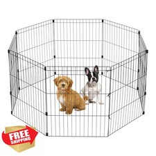 IRIS USA 30" 8-Panel Black Metal Dog Puppy Playpen Indoor Outdoor Fence