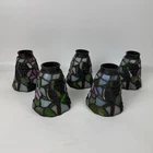 5 Vintage Stained Glass Lamp Shades w/ BlueJay Bird & Grape Bunch  2 1/4" Fitter