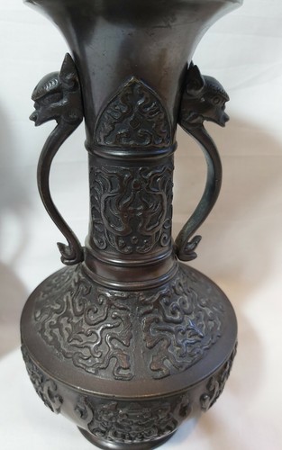 Antique Chinese bronze vases very heavy H19cm 2pcs - Picture 3 of 7