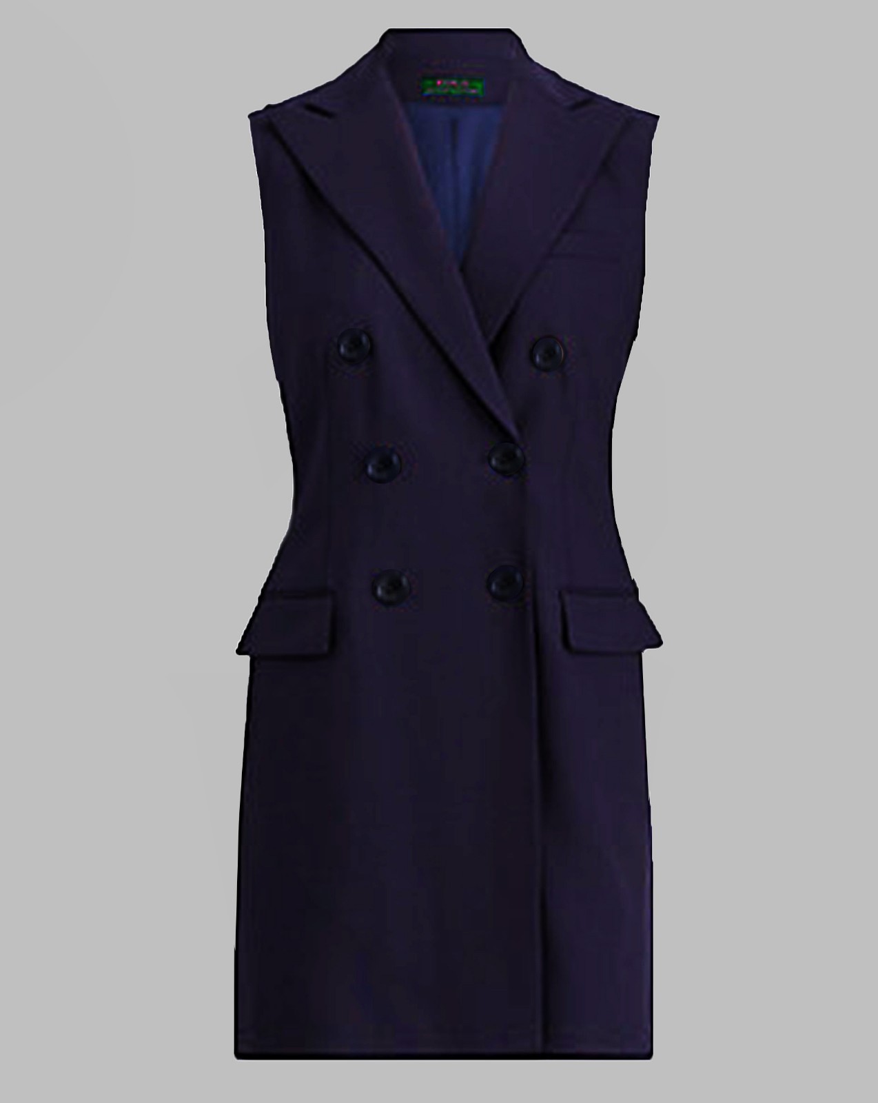 FILA Gilet NUOVO RALPH LAUREN donna blu lana elasticizzato due file senza maniche abito $298