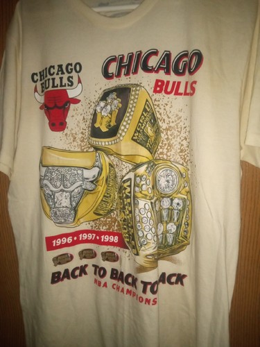 MITCHELL&NESS CHICAGO BULLS GOLD RING 96-97-98 BAK-TO BAK 3 PEAT TEE FREE SHIP - Picture 8 of 9
