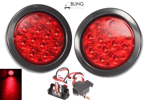 (2) NEW LED 4" Red Round STOP TURN TAIL Light Grommet Pigtail Truck Trailer USA - Foto 7 di 8