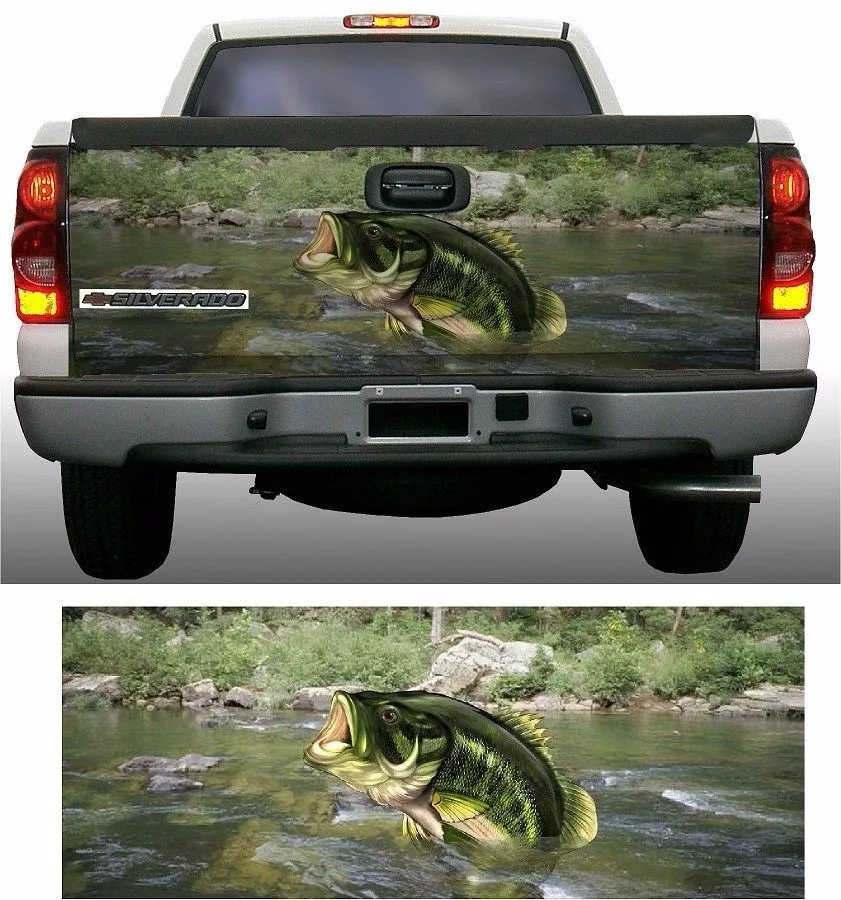 Large mouth bass fish fishing truck tailgate vinyl graphic decal wraps