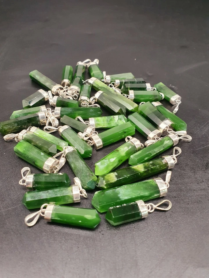 Nefrite Giada Rimorchio a Punta / Perno IN Argento Pietre Naturali Preziosa - Immagine 2 di 4