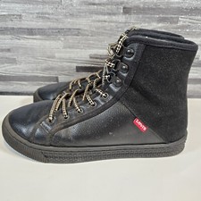 LEVI'S Boots Triple Black Woman UK 6 EUR 39 High Top Leather Fur Lined Lace Up