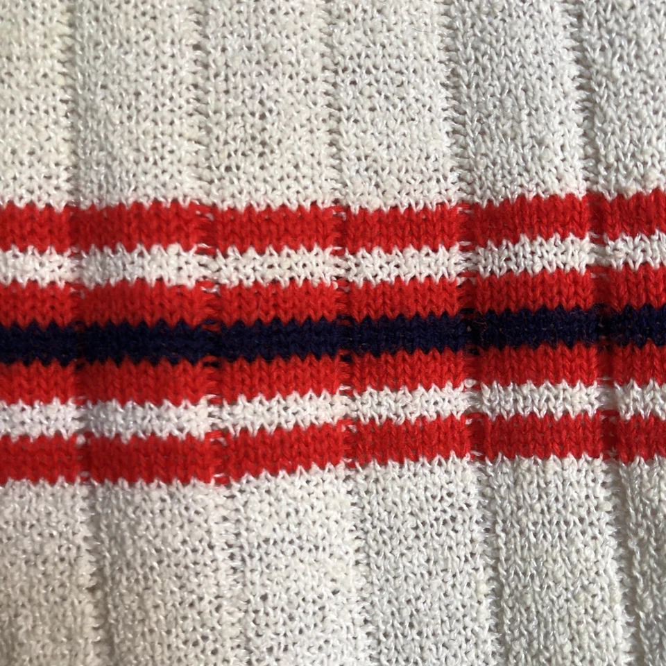 Vintage 1960s Striped Knit Short Sleeve Sweater S/M White Red Blue - Image 3 of 4