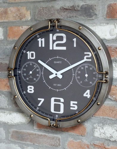 Industrial Wall Clock Retro Aged Metal Factory Large 41cm Pipe Clock Steampunk - Picture 4 of 6