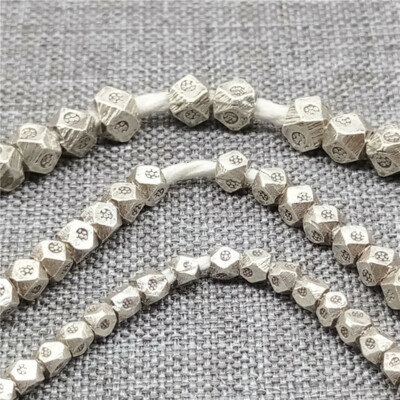 Karen Hill Tribe Silver Hexagon Faceted Beads w/ Imprint for Bracelet Necklace