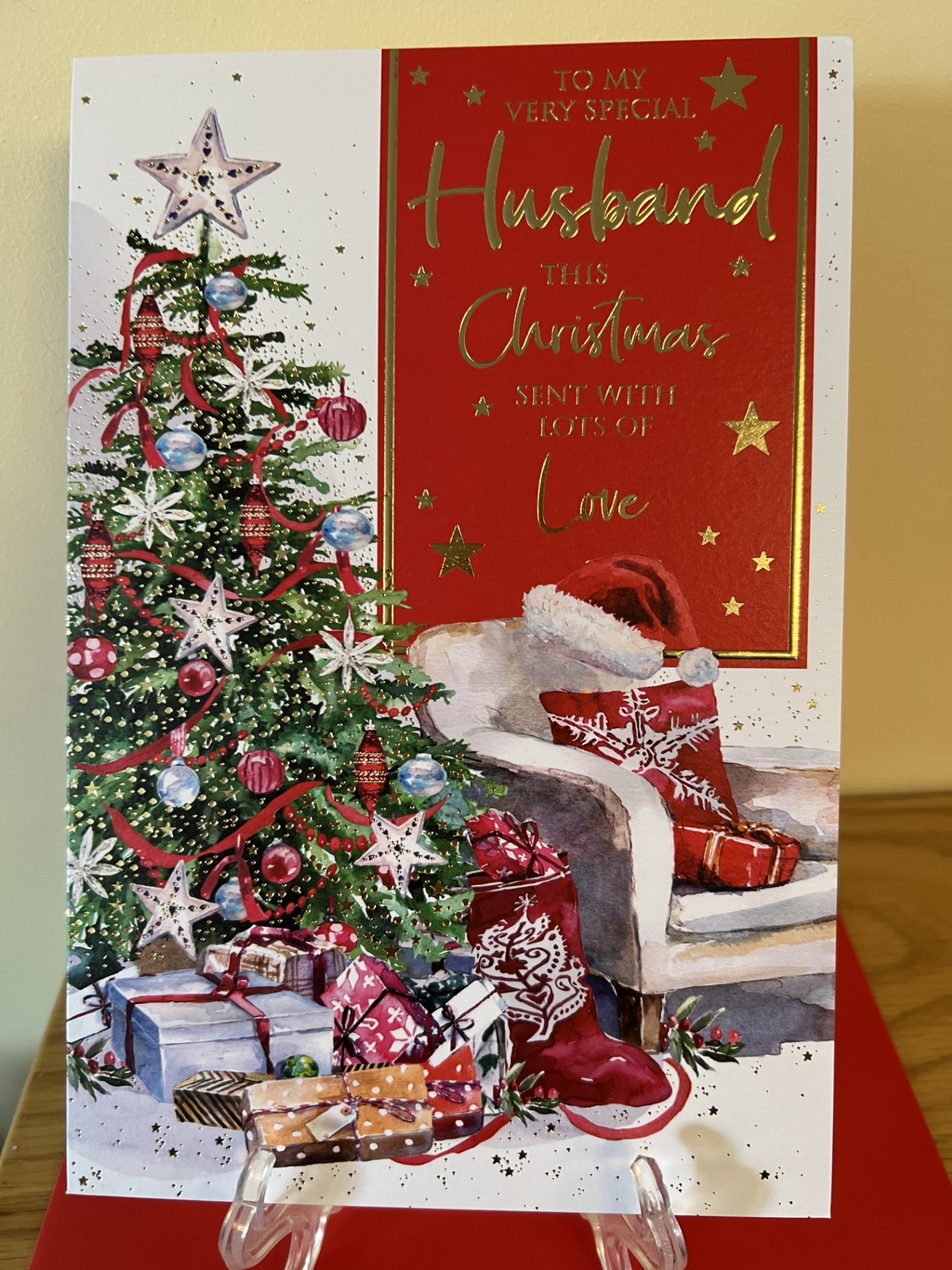 Christmas Card Husband Male - Foil Finish Cherry Orchard 6"" x 9""