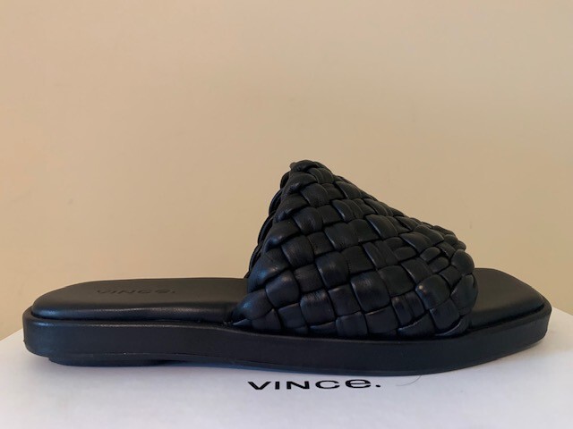 VINCE RUMI WOVEN WEAVE POLISHED LEATHER SLIDE SANDAL SIZE US  display picture 3