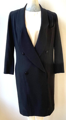 Vintage Karl Lagerfeld Wool Crepe Tuxedo Coat Dress & Silk Shell Size 42  YY689