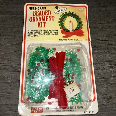 Vintage Fibre-craft 1980 Beaded Ornament Kit Christmas Holiday Kit # 9181