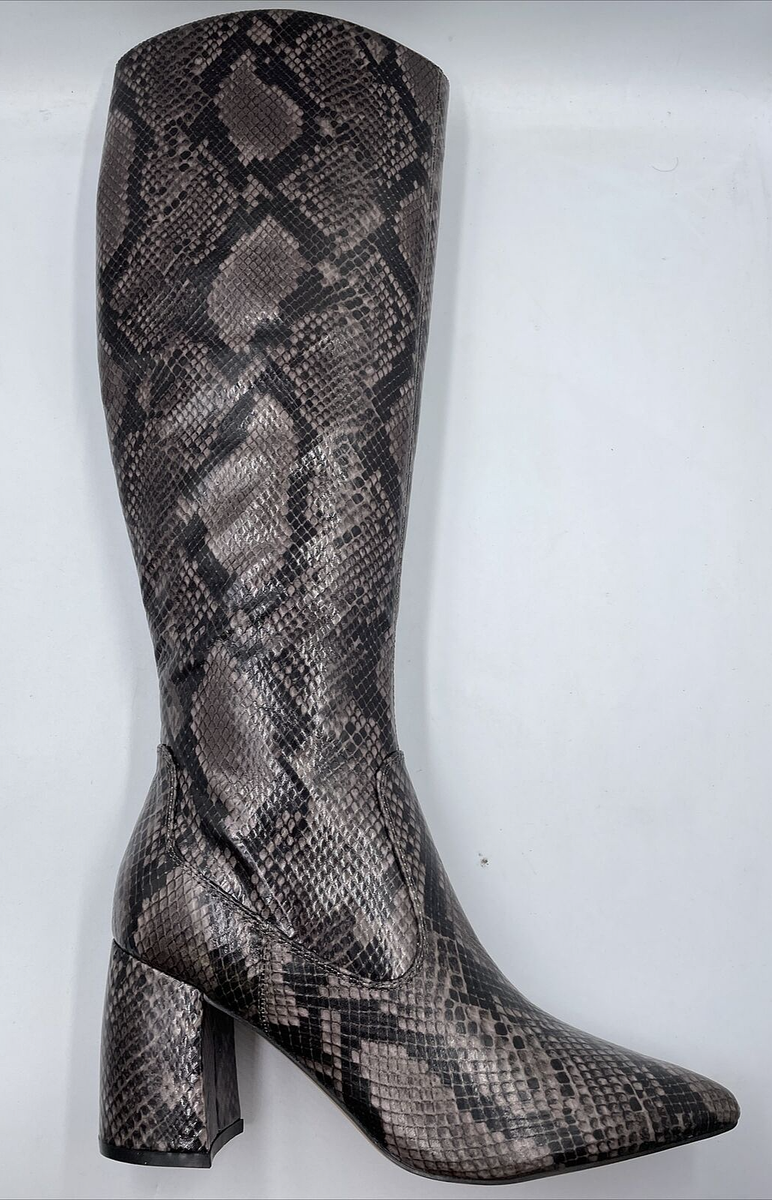 Marc Fisher Women's Retie Gray Leather Snake Skin Look Boots