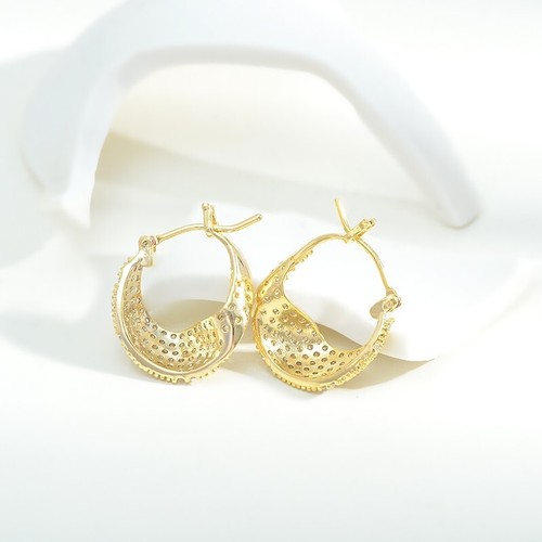Pendientes de aro abrazo curvo de imitación de cristal de oro amarillo 18k rellenos elegantes - Imagen 4 de 4