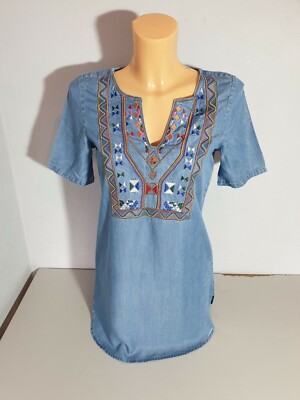  VERO MODA DENIM women's blouse tunic size XS blue denim mini dress AS NEW