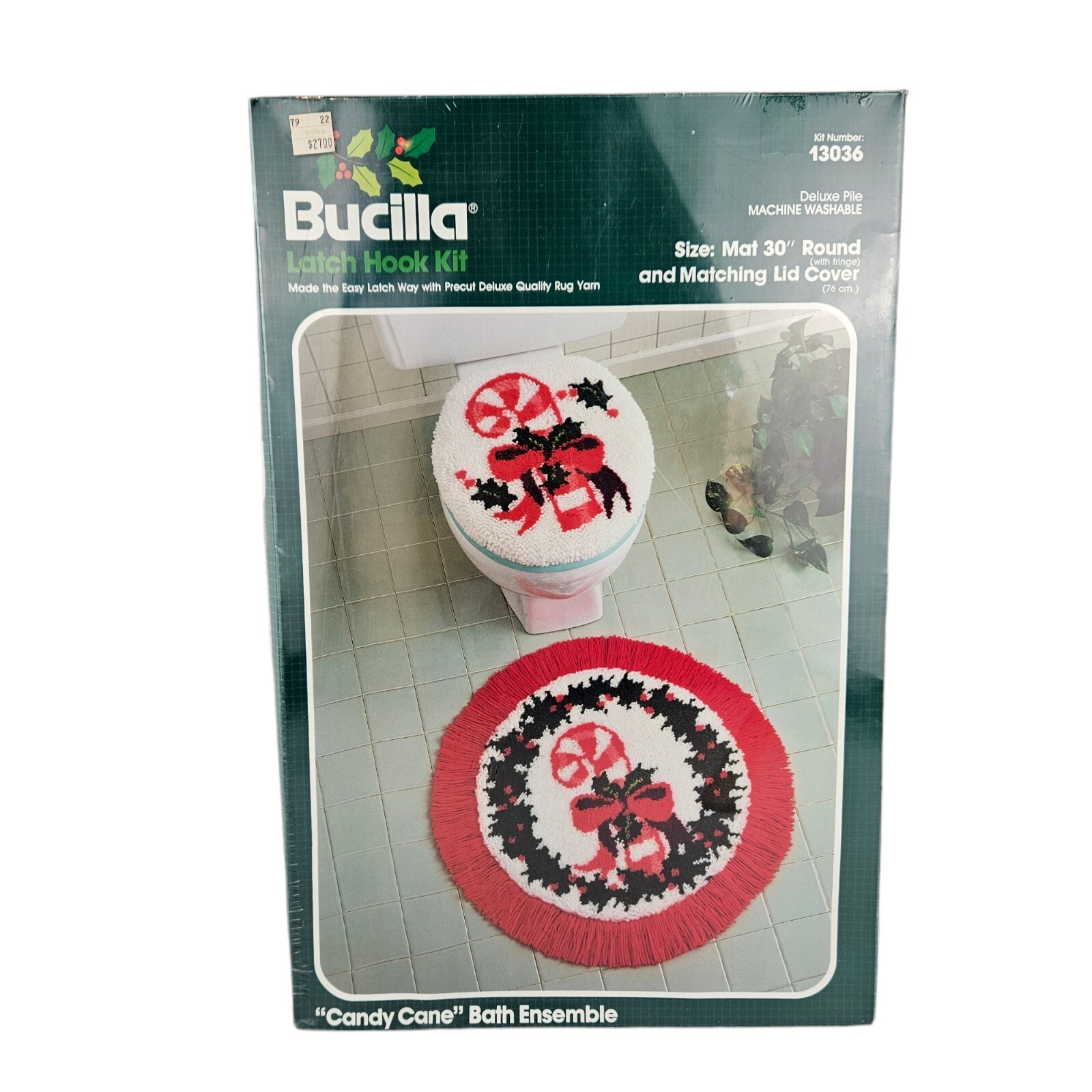 Vintage Bucilla Latch Hook Kit 13036 Candy Cane Bath Ensemble Sealed NOS