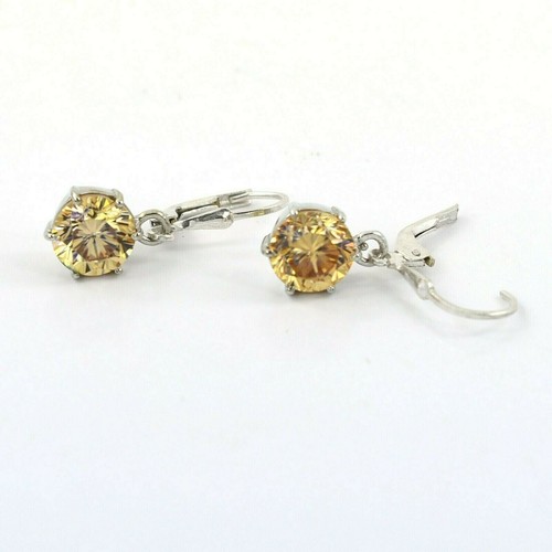 4 Ct Treated Certified Champagne Diamond Solitaire Dangler Earrings, 925 Silver - Picture 4 of 8