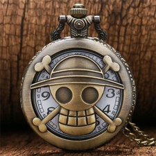Steampunk Hollow Skull Anime Men Boy Kids Quartz Pocket Watch Neckalce Chain