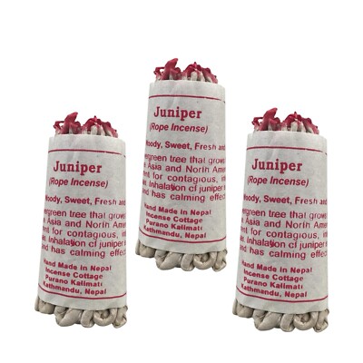 Handmade Tibetan Juniper Rope Incense Set Of 3 Burning Gently With Natural Wick