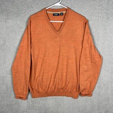 Hickey Freeman Golf Mens V Neck Sweater Merino Wool Long Sleeve Orange