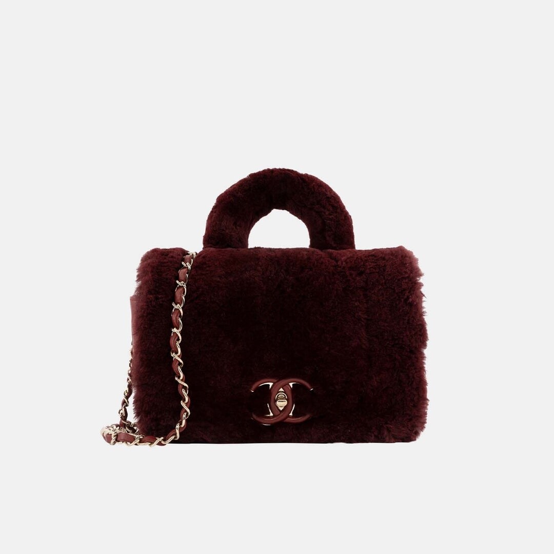 Chanel Rare Burgundy 2017 Metiers D'Art Rabbit Fur Top Handle Bag