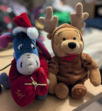 1999 Disney Store Winnie the Pooh Reindeer  Eeyore Santa 8" Plush Bean Bag