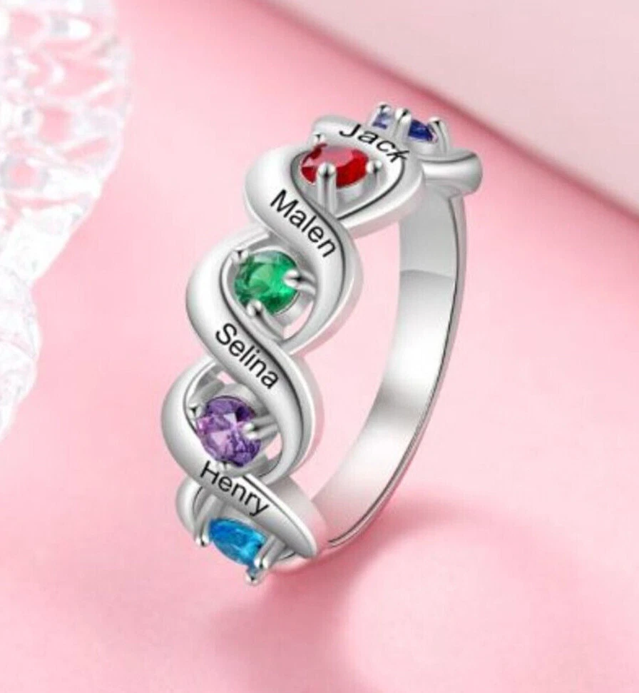 Ring Engravable Family 4 Names 4 Birthstone Sterling Ring Customized  Keepsake | eBay