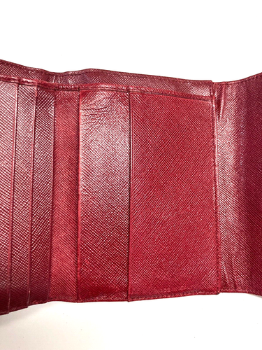 PRADA VINTAGE TRIANGLE EMBLEM POCONO NYLON LEATHER WALLET TRIFOLD ITALY RED - Picture 16 of 24