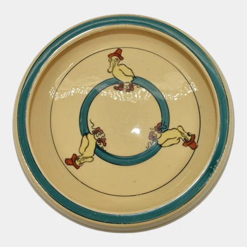 Roseville Juvenile Creamware 1910 Pottery Duck With Boots And Hat Rolled Plate