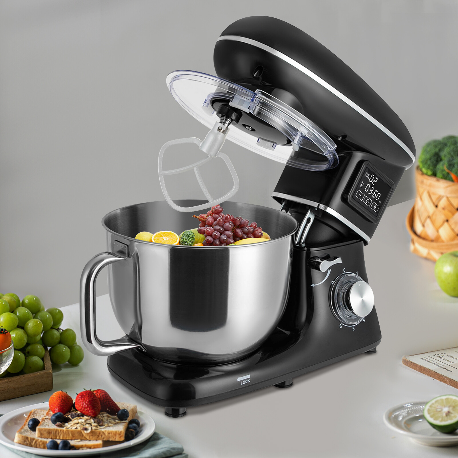 Commercial 6.5Qt 1350W Stand Mixer 6+1 Speed Dough Processor  
