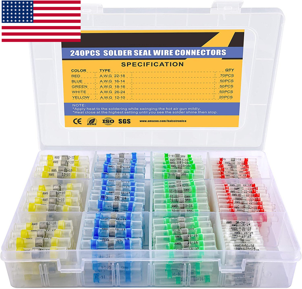 500PCS Marine Grade Heat Shrink Solder Seal Butt Splice Wire Connectors Terminal