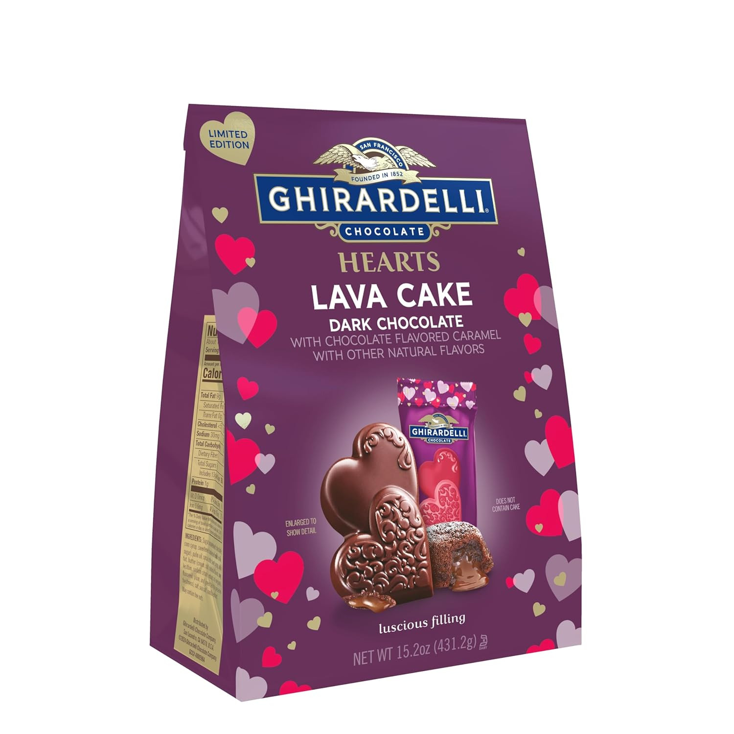 Лавовый торт Дуэт сердечек из темного шоколада Ghirardelli - Темный шоколад с шоколадной крошкой 3890₽