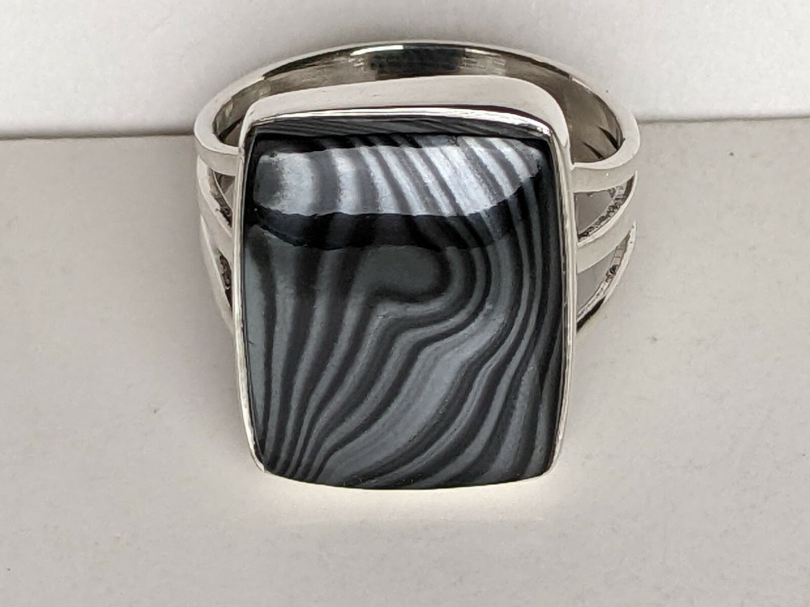 Sterling Silver Psilomelane Ring Unique Striped S… - image 7