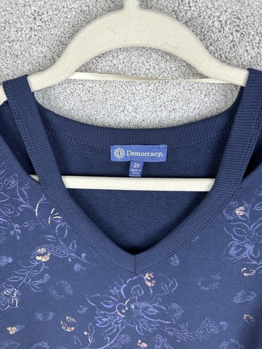 Democracy Top Mujer 2XL Azul Dorado Camisa Manga Larga - Imagen 6 de 21