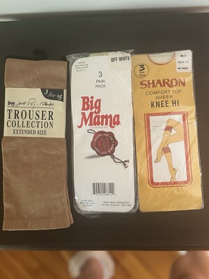 VTG 80s Women's Trouser Socks Lot Of 3 Big Mama, Sharon, Hanes Bali. Extra Wide.