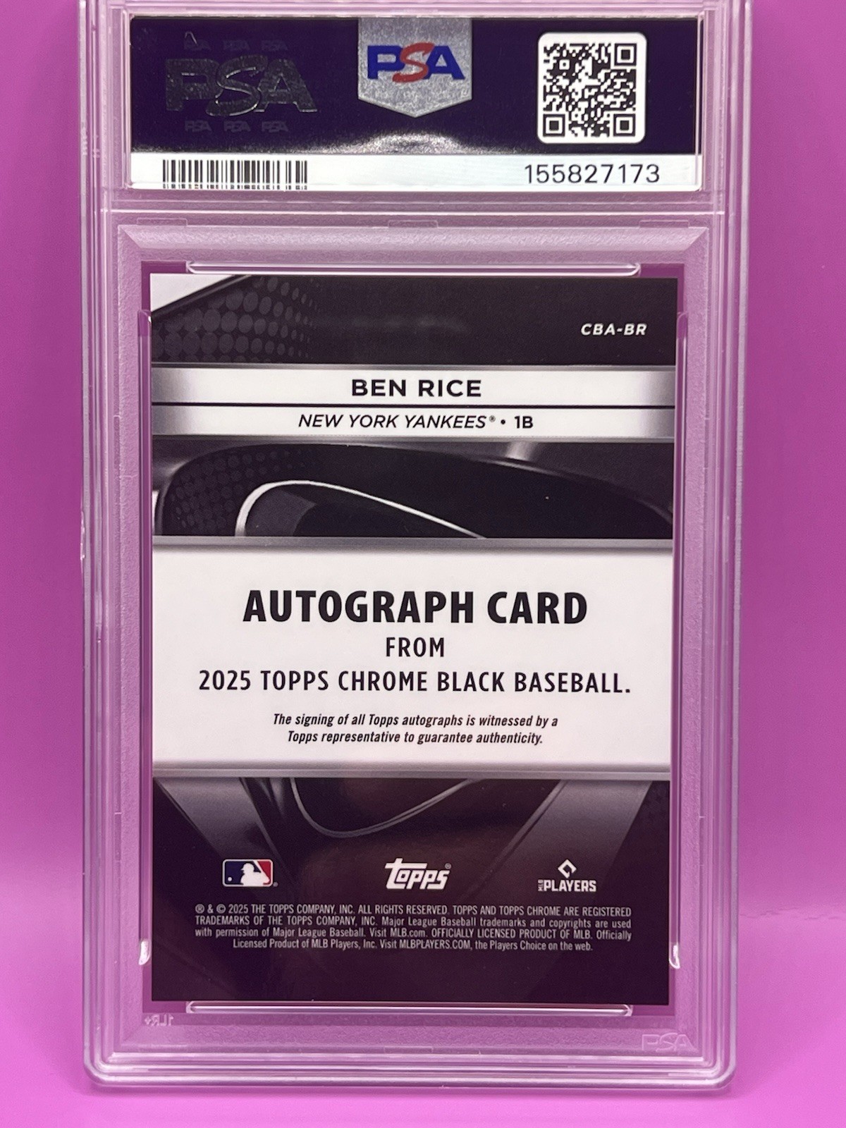 2025 Topps Chrome Black - Ben Rice Auto PSA 10 🔥🔥🔥 view 2