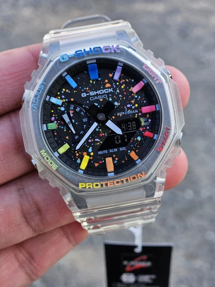 Custom G-Shock GA-2100SKE-7A — Esfera y bisel pintados a mano — Esqueleto transparente