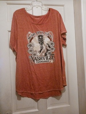 Nashville,Tn, Music City, Country Orange Short Sleeve Top Size 26/28