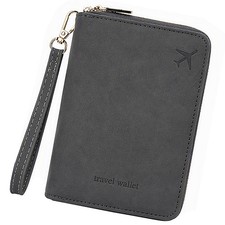 KIPTVO RFID Blocking Travel Wallet, PU Leather Passport Document 1, Black