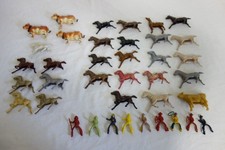 Lot of 38 Vintage Hard Plastic Bucking Horses Bergen Style Cowboy Riders Cow