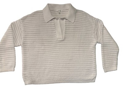 Haven Well Within Chunky Open Stitch Johnny Collar Knit Sweater White XL