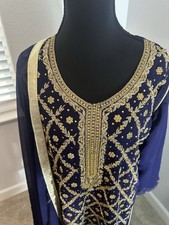 New Heavy pakistani indian bridal Suit Kameez wedding dress blue medium Formal