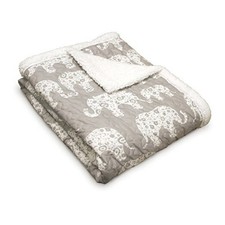 - Throw, Reversible Sherpa Blanket, Quilted Whimsical Elephant Parade Gray