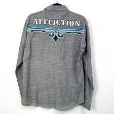 Affliction Button Up Shirt- Buckle -Live Fast-Black Premium Size M/ Slim Fit