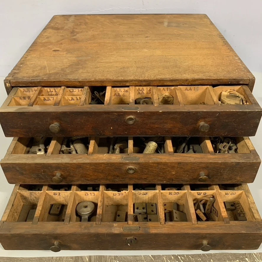 Primitive Country Store Dovetail Case Drawers Apothecary? Auto Parts? Cabinet - Image 2 of 4