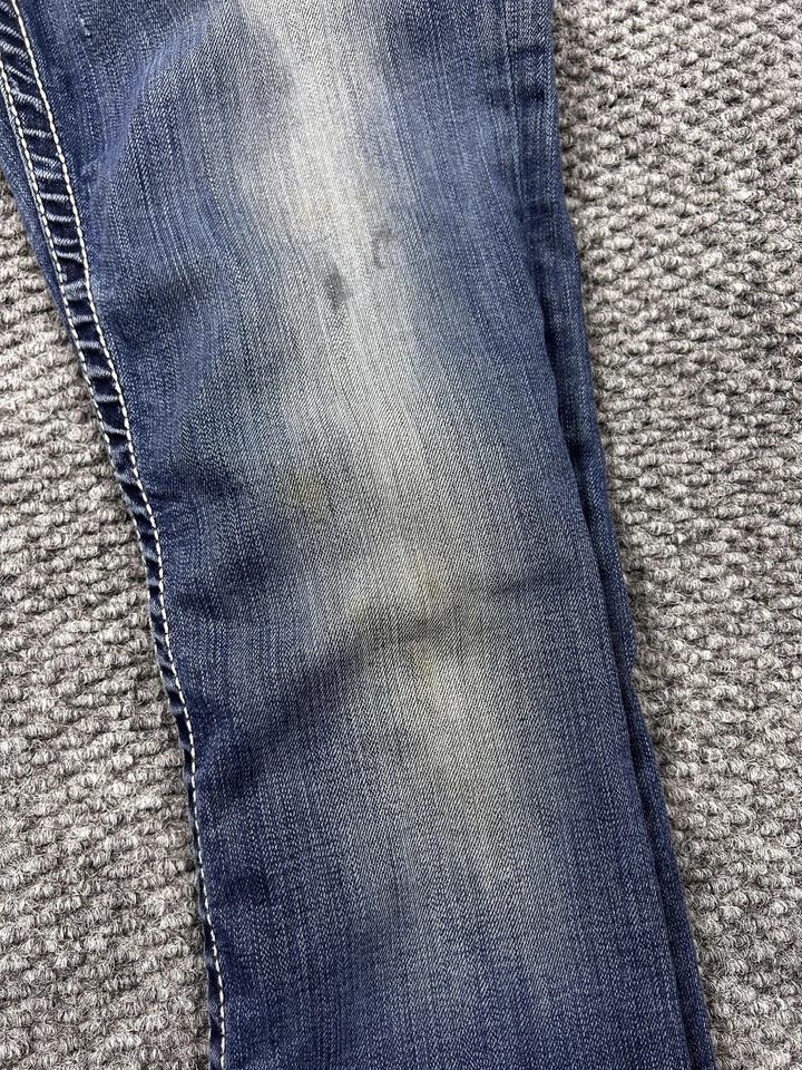 BKE 牛仔文化牛仔裤女式 27R 蓝色靴型对比缝线破旧 — 第 3/4 张图片