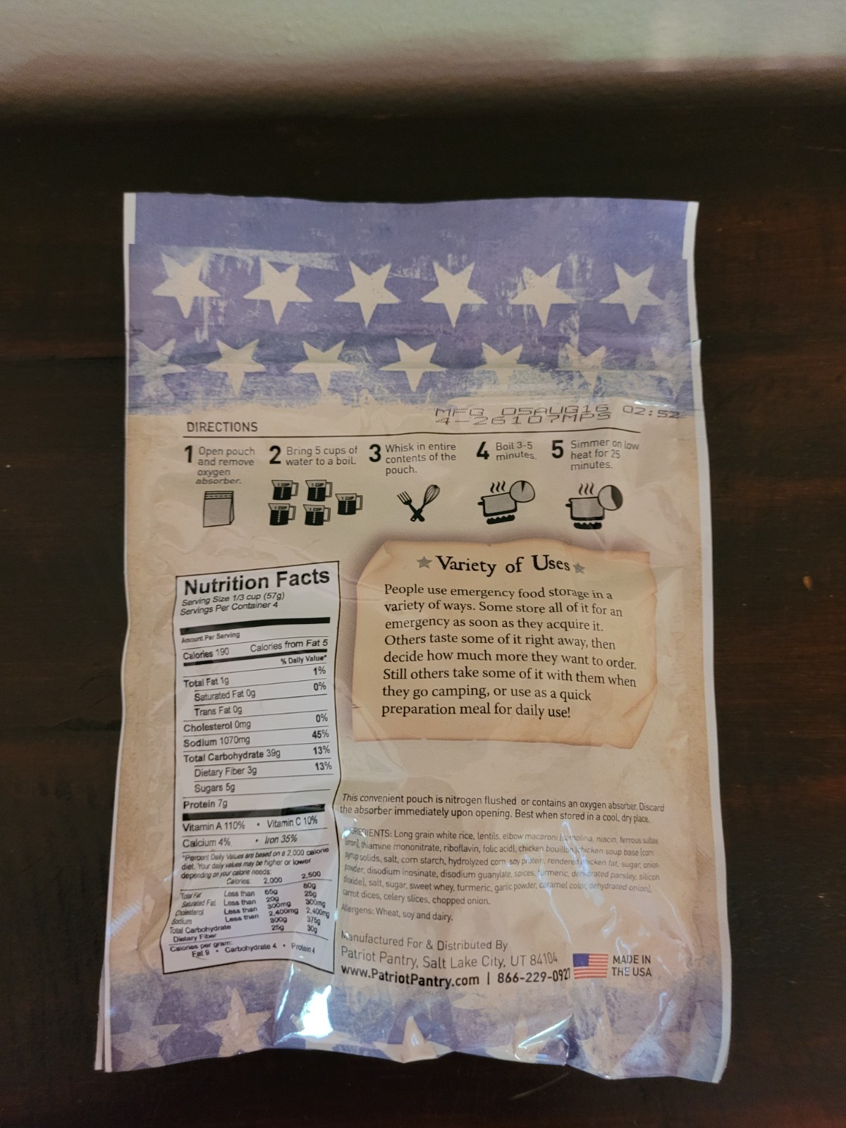 Lot Of 5 Patriot Pantry  survival food Travelers Stew