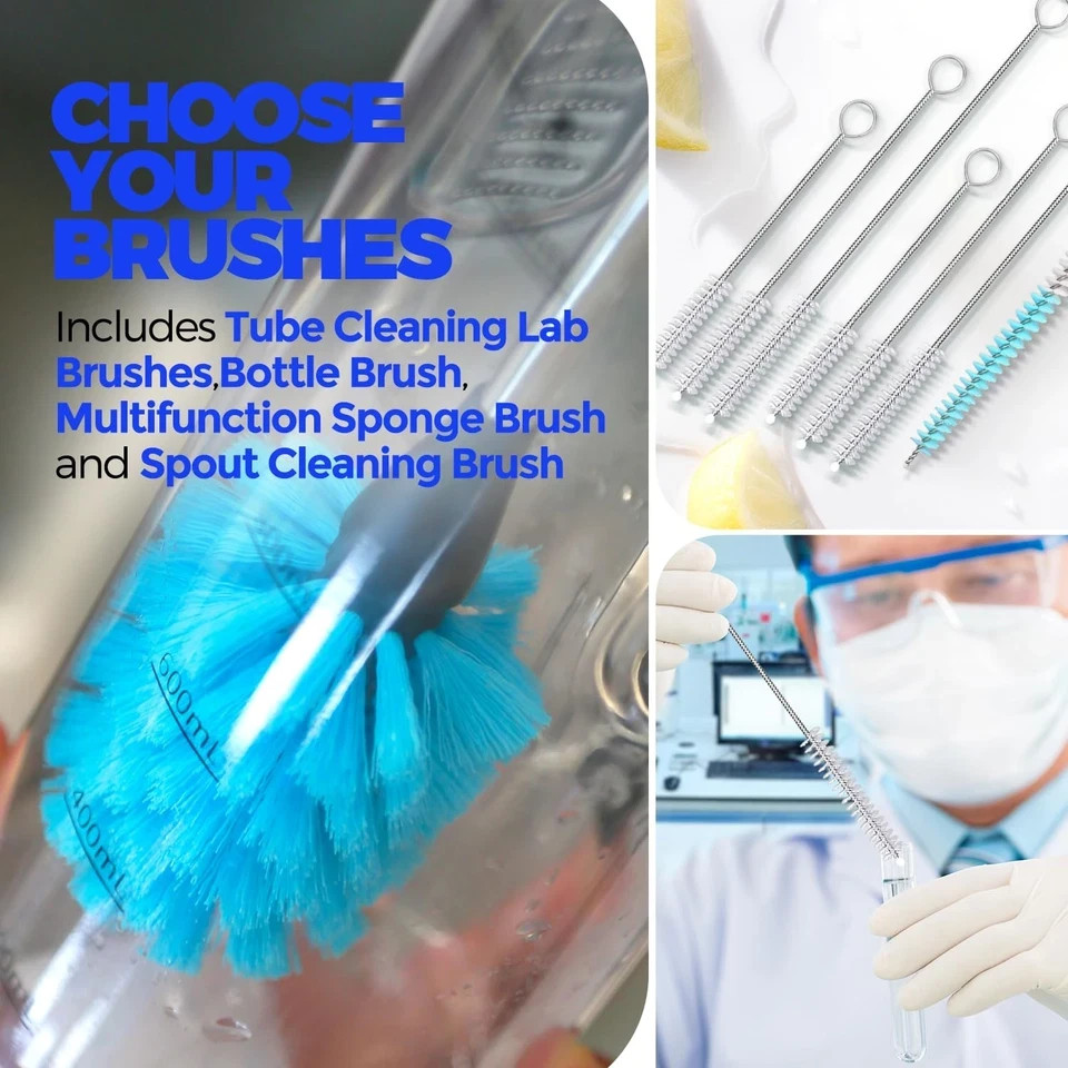 9PCS Bottle Brush Pipe Cleaning Kit Bong Brushes Water Bubbler Hose Tips Cleaner