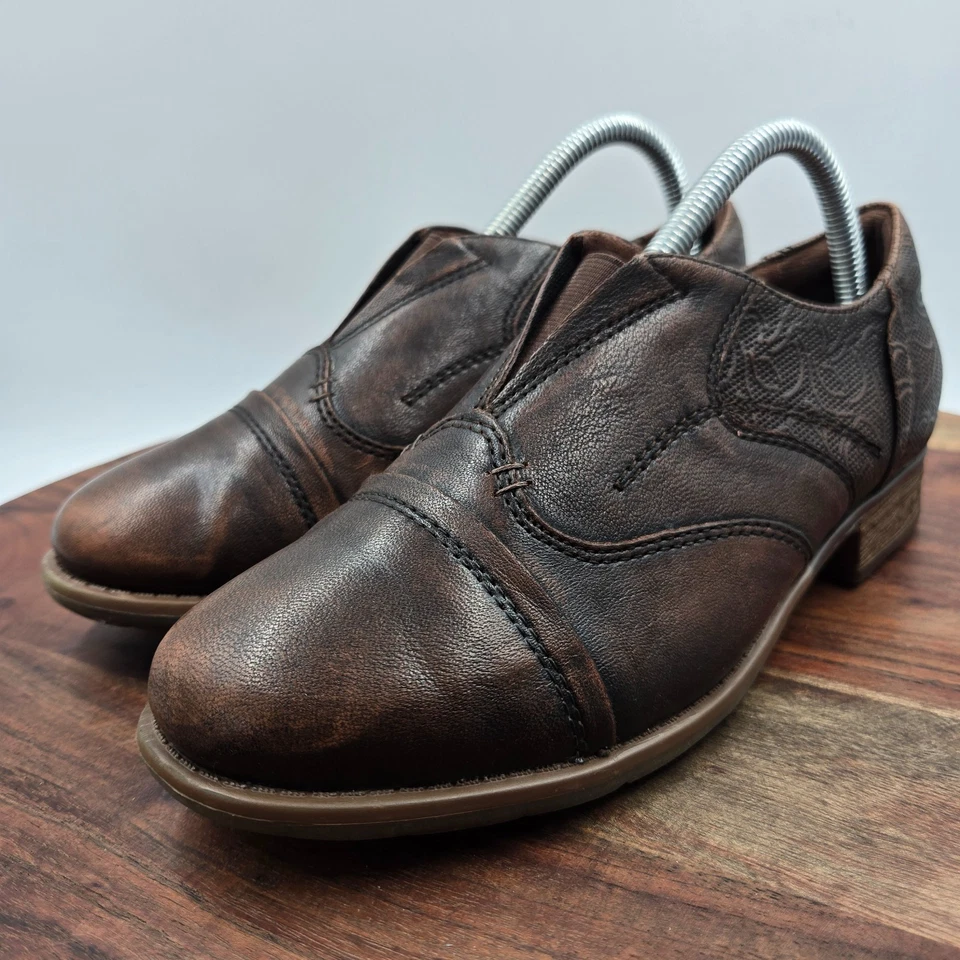 Earth Blythe 女式 7D 宽棕色皮革舒适帽头牛津懒人鞋 — 第 4/4 张图片