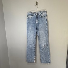 ZARA Women Light Wash Distressed High Rise Straight Leg Jeans Size 4 26